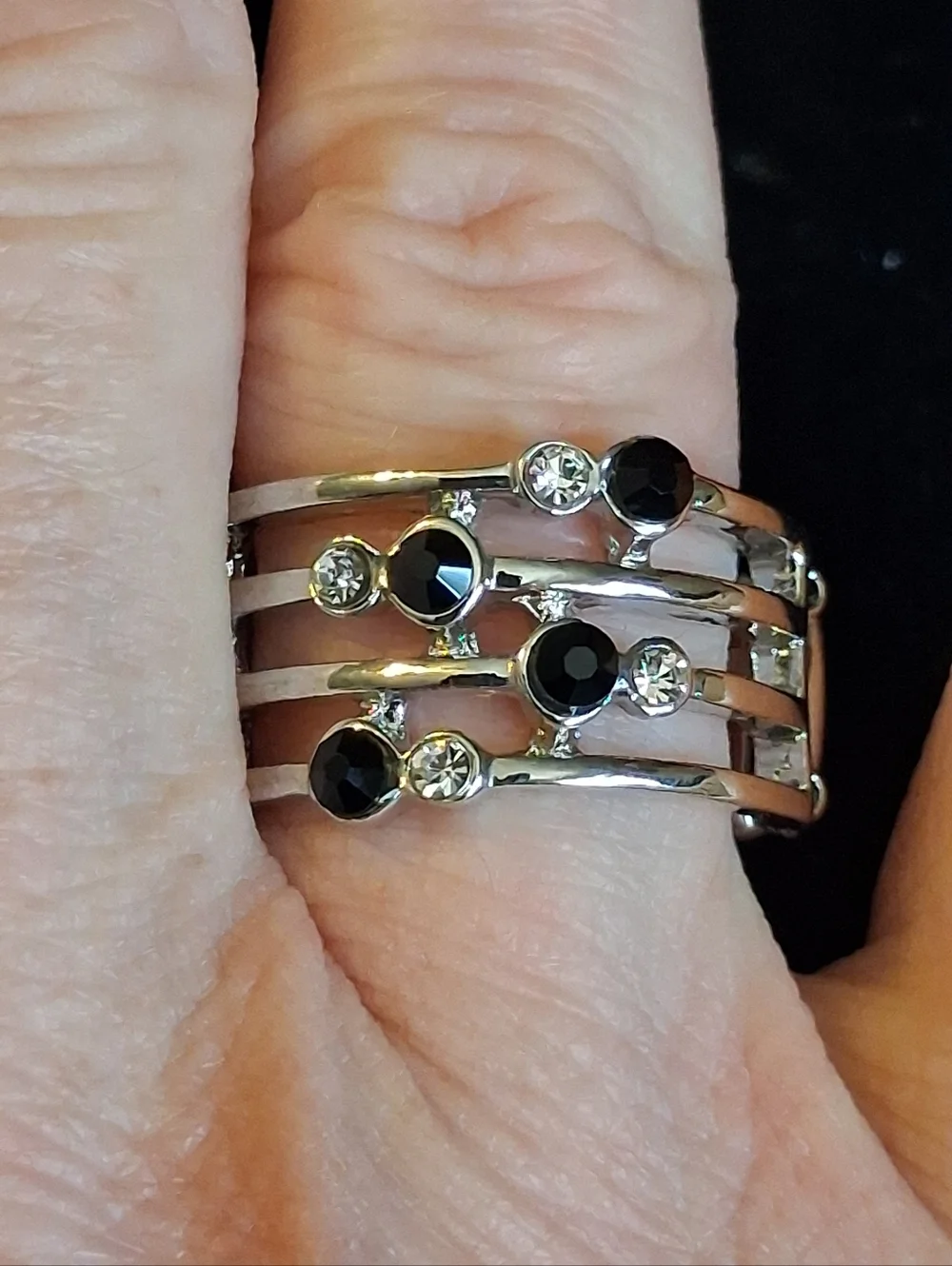 Paparazzi Women’s Silvertone Multi-Band Ring with Black and Clear Stones